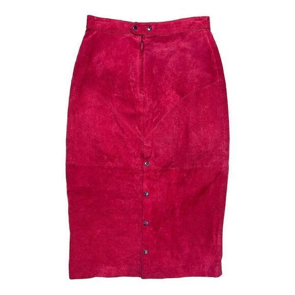 Vintage Women G -III Red Suede Leather Pencil Skirt Size 11 Sexy Buttons On Back - Picture 4 of 8